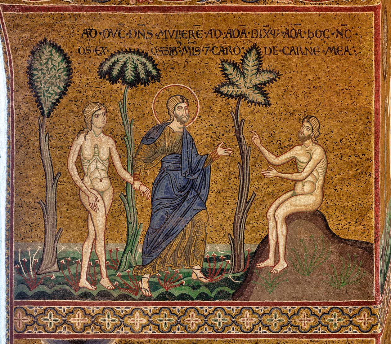 Gud presenterar Eva för Adam, bysantinsk mosaik, XII-XIII sek, på motfasaden (mosaik) av Byzantine