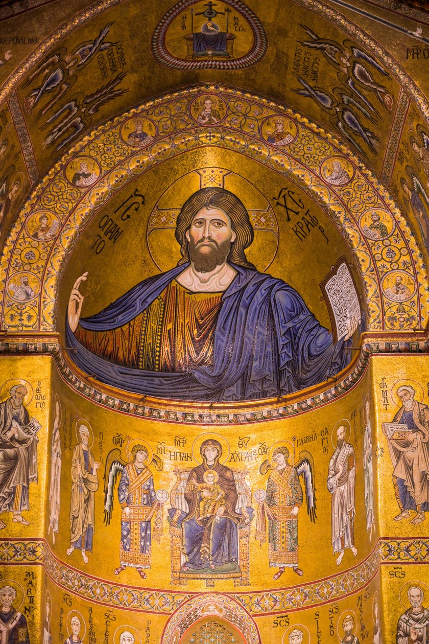 Bild av Jesus, Santa Maria Nuova-katedralen, Monreale, Sicilien, Italien, Europa av Byzantine