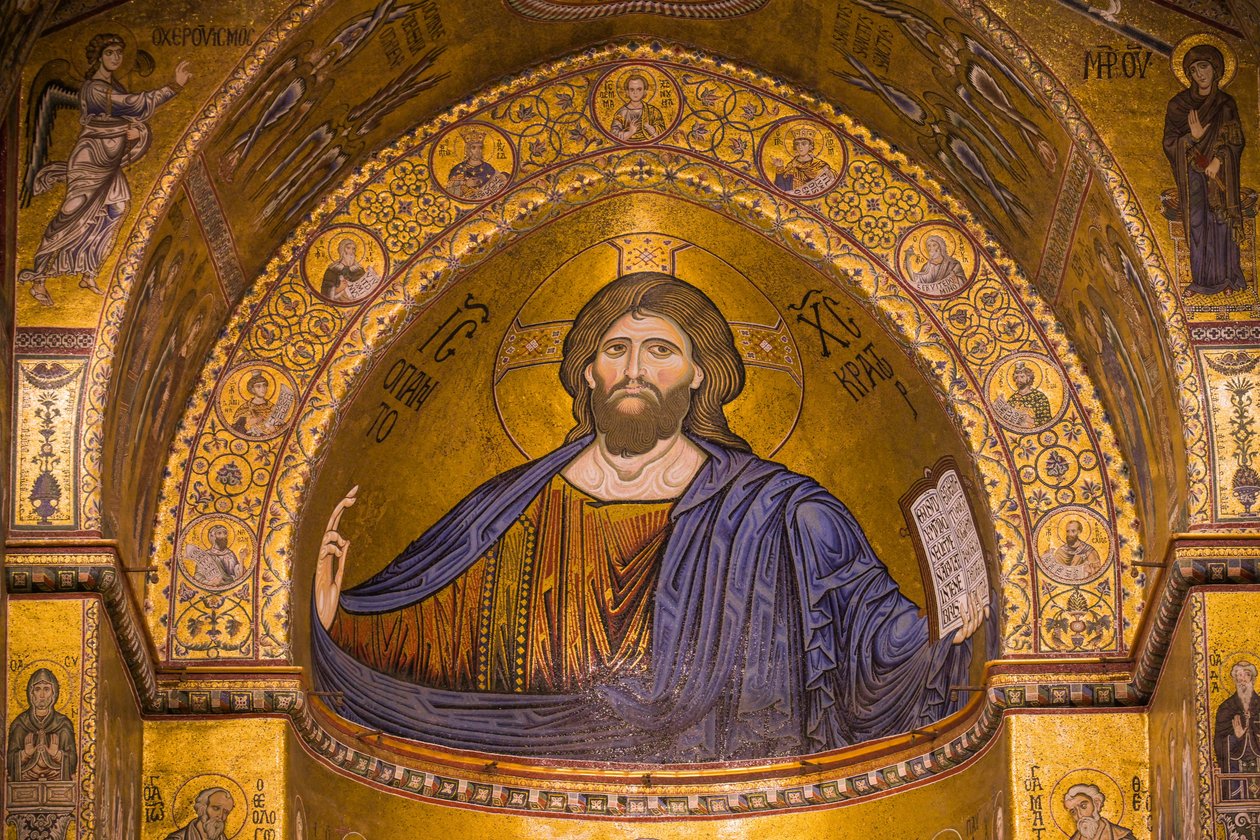 Bild av Jesus, Santa Maria Nuova-katedralen, Monreale, Sicilien, Italien, Europa av Byzantine