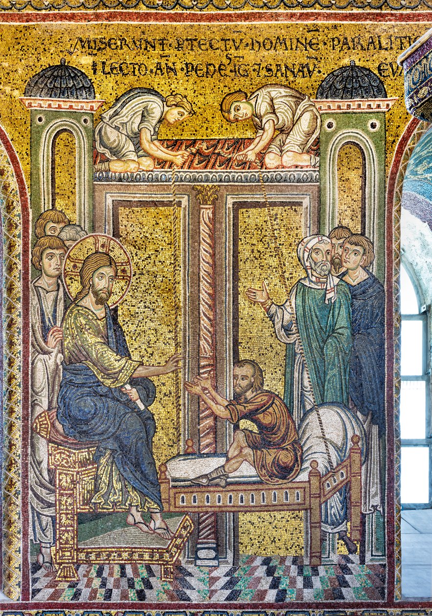 Jesus helar den förlamade, bysantinska mosaiken, avsnitt ur Kristi liv, XII-XIII århundraden (mosaik) av Byzantine