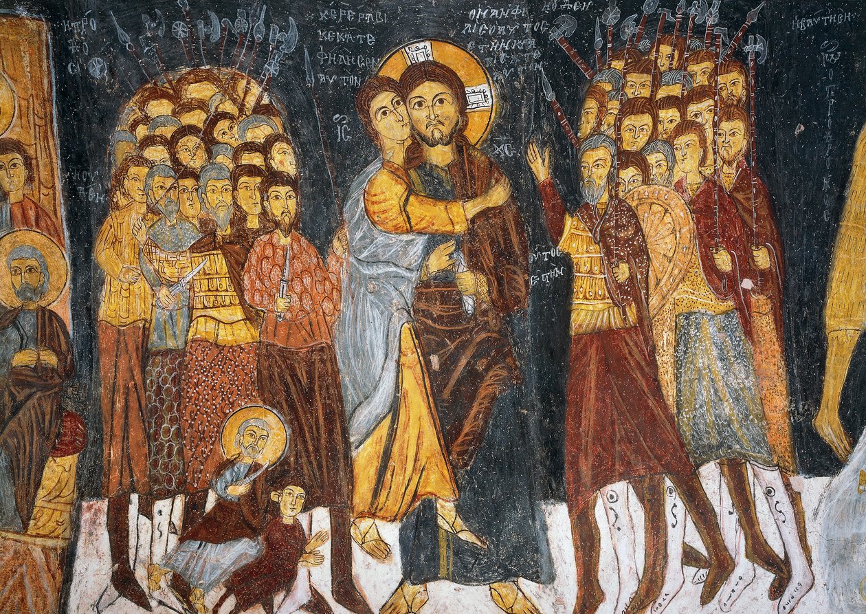 Judas kyss, bysantinsk fresk (1212), Gulsehir Karsi Kilise (S:t Johannes kyrka), Goreme (Unescos världsarvslista av Byzantine