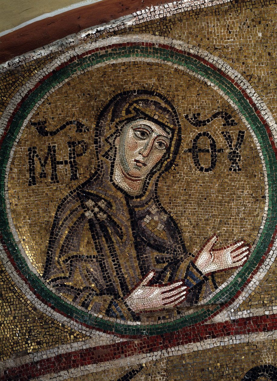 The Virgin Oranta (ortodox kristen skildring av Jungfru Maria, ber med utsträckta armar) (The Virgin Orans). Mosaik av en bysantinsk mästare, cirka 1037-1050, gammal rysk konst. Valv av Choir of Saint Sophia Cathedral i Kiev (Ukraina). av Byzantine