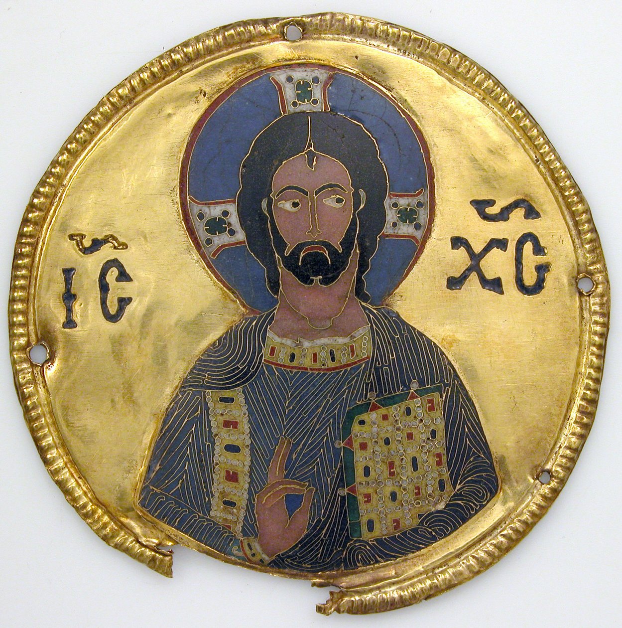 Medaljong med Kristus från en ikonram, ca 1100 (guld, silver och emalj cloisonné) av Byzantine