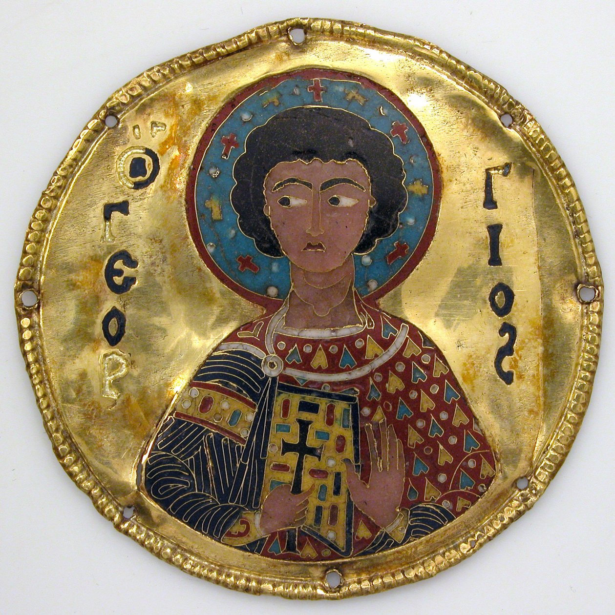 Medaljong med Saint George från en ikonram, ca 1100 (guld, silver och emalj cloisonné) av Byzantine