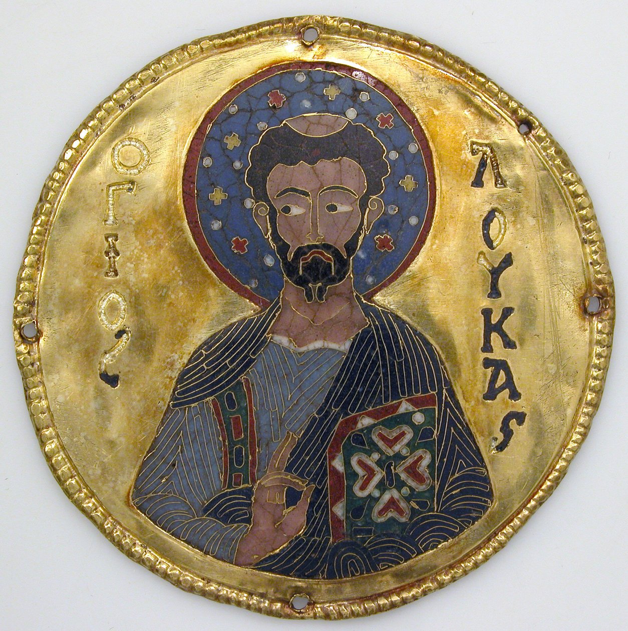 Medaljong med Saint Luke från en ikonram, ca 1100 (guld, silver och emalj cloisonné) av Byzantine