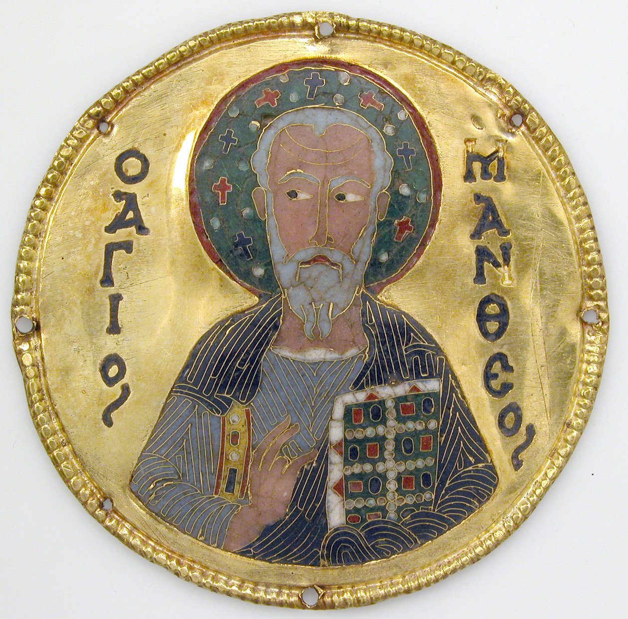 Medaljong med Saint Matthew från en ikonram, ca 1100 (guld, silver och emalj cloisonné) av Byzantine