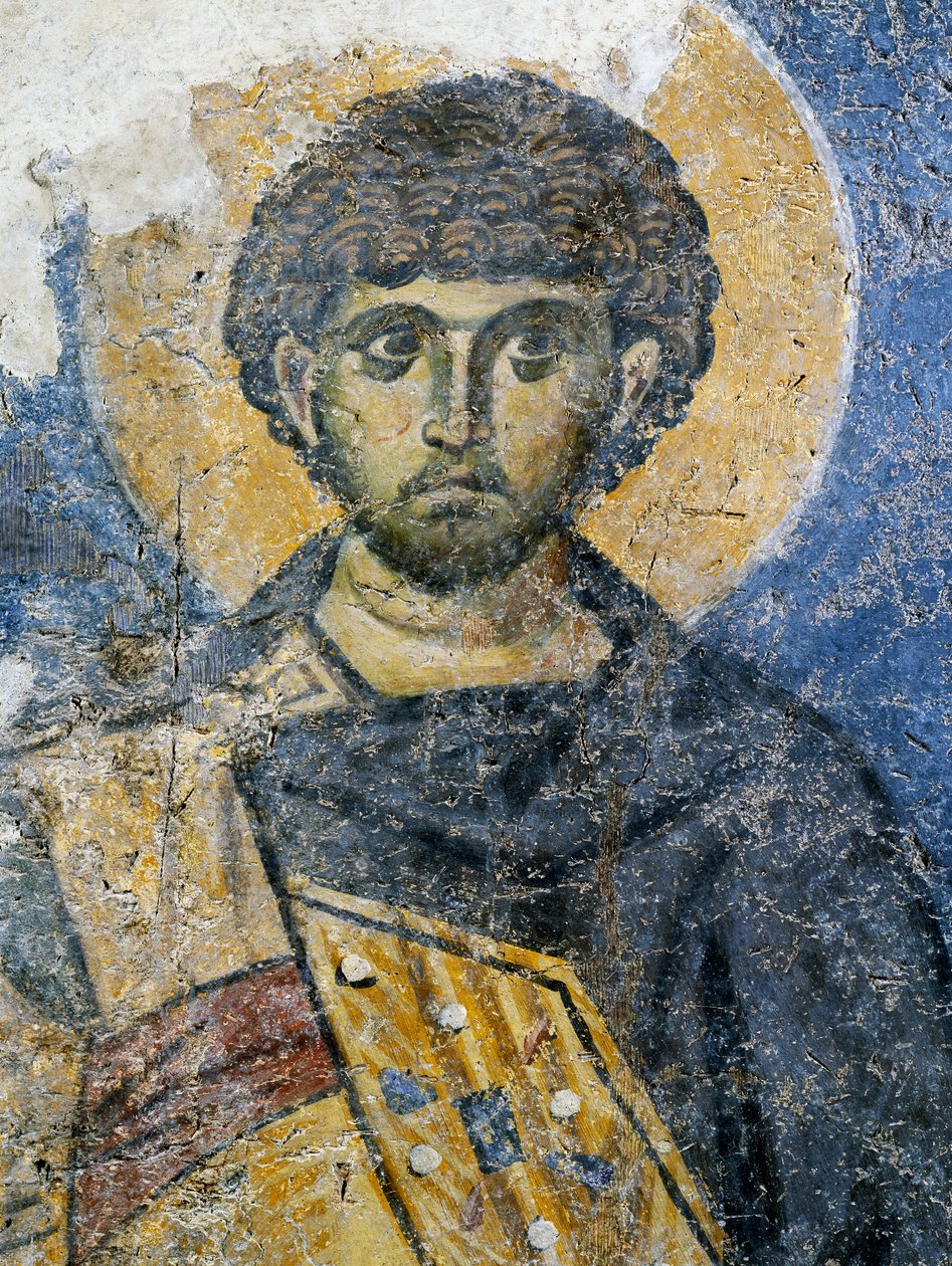 Mercurius av Caesarea, fragment av en fresk från Sankta Maria av Konstantinopel (idag Odalar-moskén), Istanbul, Turkiet. bysantinsk civilisation av Byzantine