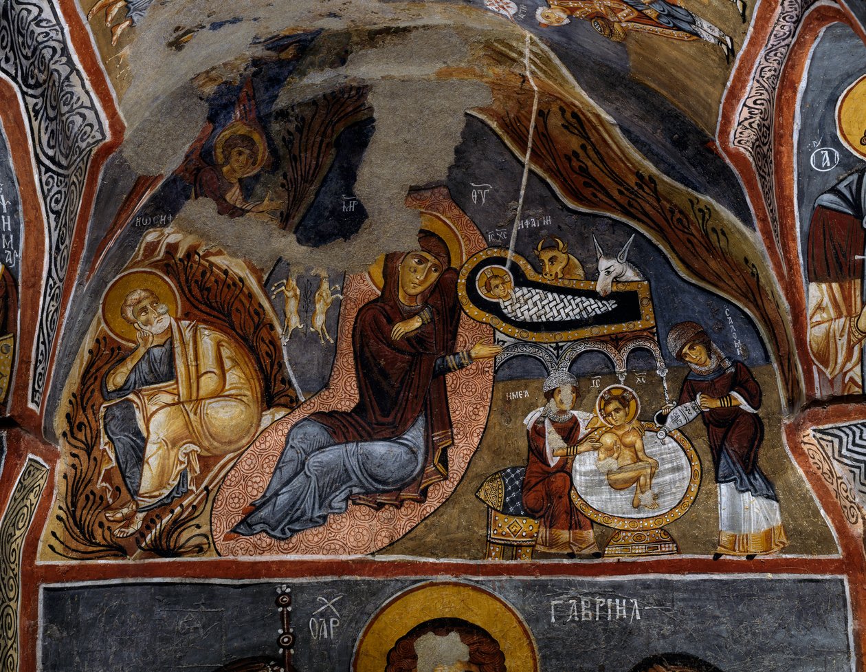 Nativity, bysantinsk fresk (1100-talet), Karanlik Kilise (Dark Church) (1100-1200-talet), Goreme (Unescos världsarvslista av Byzantine