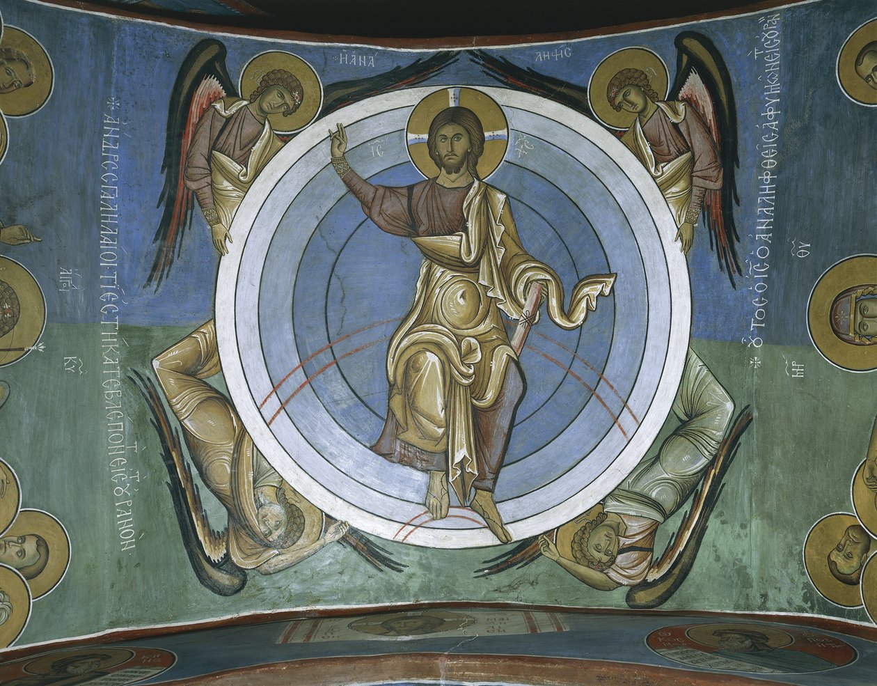 Målningar av Jesus Kristus med änglar, Panagia Too Araka, Lagoudera, Cypern av Byzantine