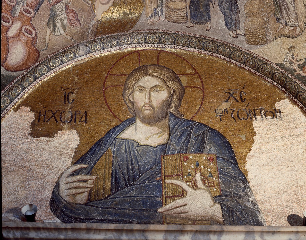 Representation av Kristus pantokrator (eller Kristus i ära) (mosaik från 1310-1320) av Byzantine