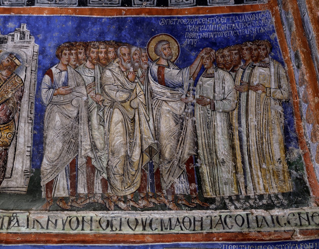 St. Paul lägger händerna på nydöpt, bysantinsk fresk i tvärskeppet av Tokali Kilise (Buckle Church) (1100-1200-talet), Goreme (Unescos världsarvslista av Byzantine