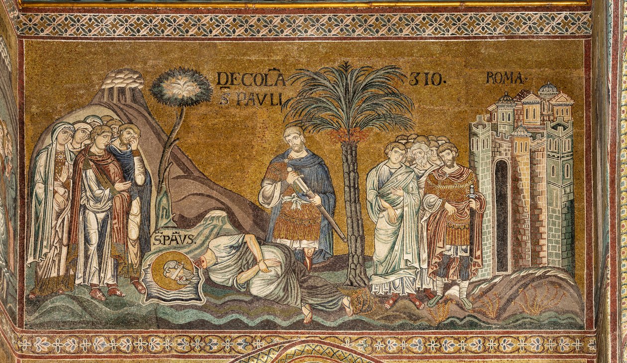 St Pauls halshuggning i Rom, bysantinsk mosaik, XII-XIII århundraden i norra tvärskeppet (mosaik) av Byzantine