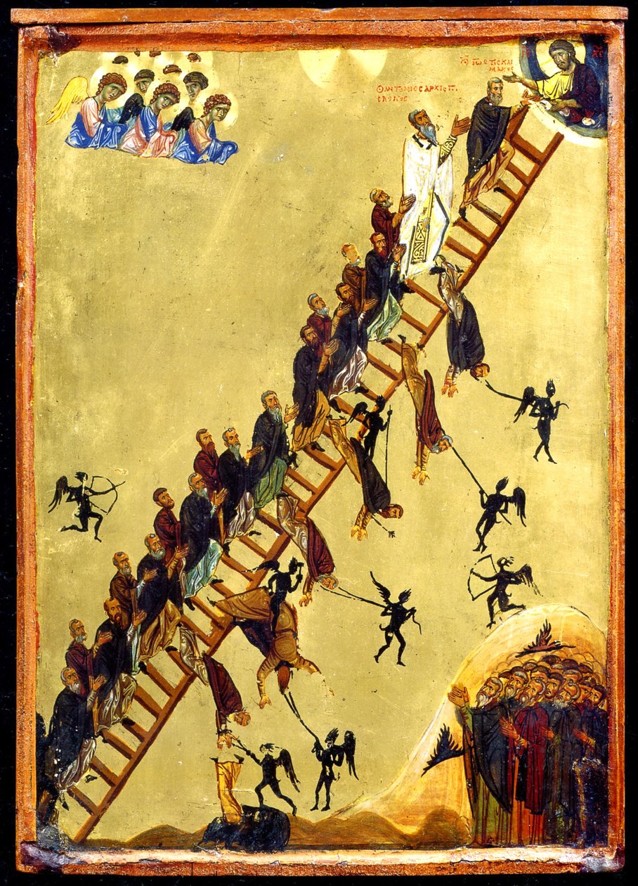 The Heavenly Ladder of Saint John of Climacus (tempera & guld på trä) av Byzantine