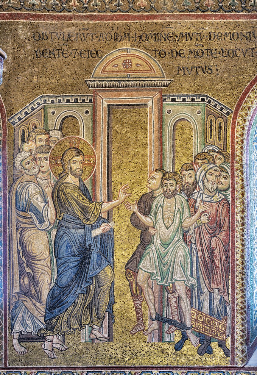 Miraklet med helandet av den besatta, bysantinska mosaiken, avsnitt från Kristi liv, XII-XIII århundraden (mosaik) av Byzantine