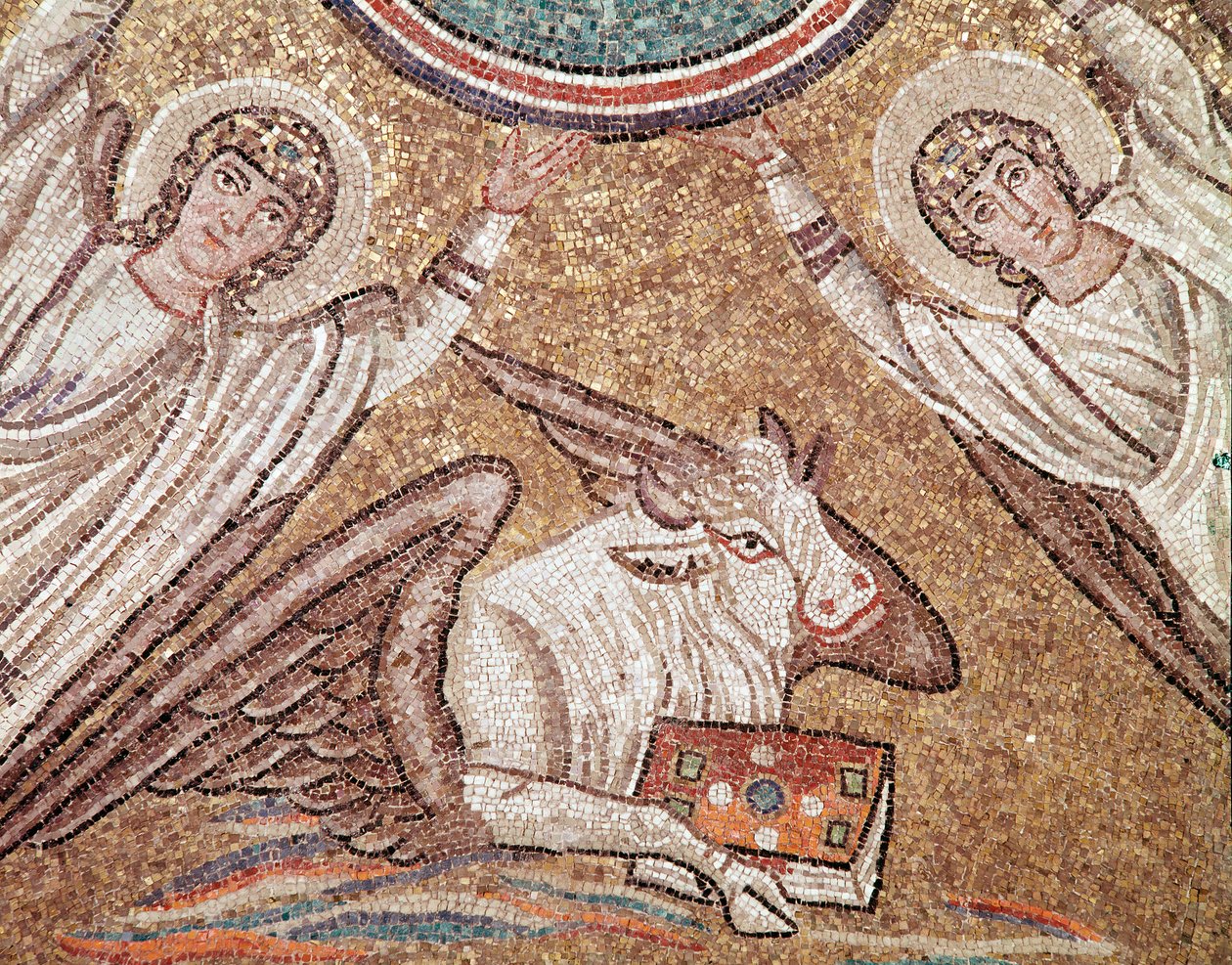 Kalven, symbol för evangelisten Lukas (detalj av mosaik, 494-519) av Byzantine