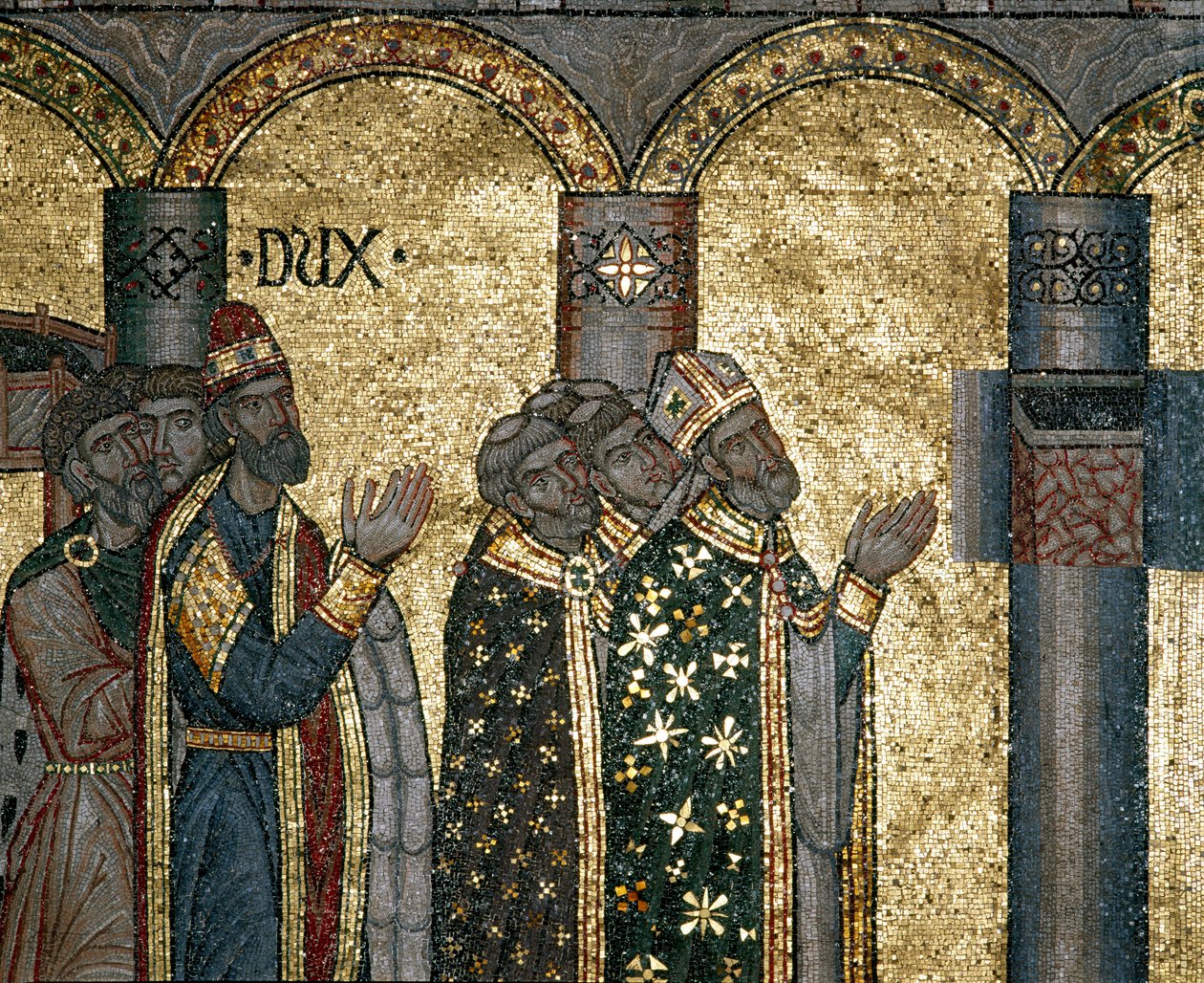 Bysantinsk arkitektur: upptäck Markus urna. Detalj av mosaik på guld bakgrund. Basilica di San Marco (Basilica di San Marco), Venedig av Byzantine Byzantine