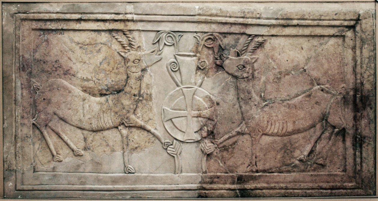 Dekorerad korskärm från en bysantinsk kyrka i Hebrons kullar (marmor) av Byzantine Byzantine