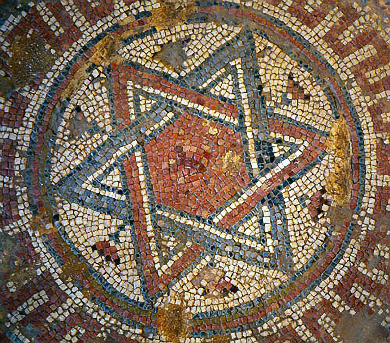 Detalj från ett mosaikgolv som visar Davidsstjärnan från en bysantinsk kyrka i Shiloh, Västbanken, 300-talet e.Kr. (mosaik) av Byzantine Byzantine