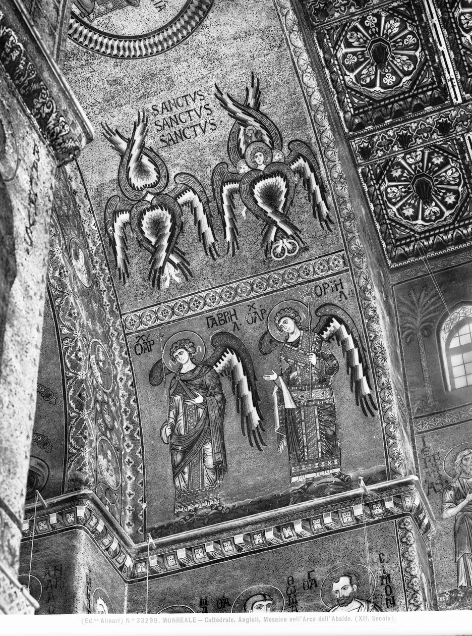 Detalj av änglar från absiden, ca 1175-1250 (mosaik) av Byzantine Byzantine