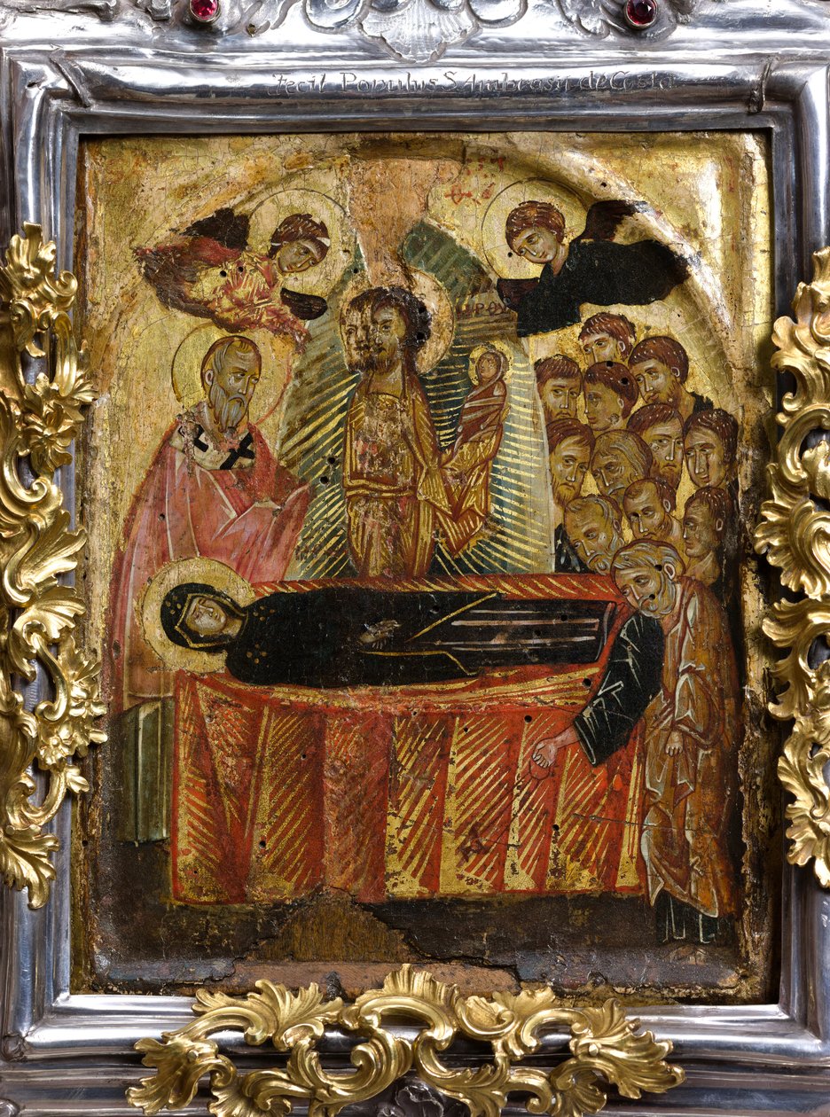 Grekisk-bysantinsk ikon av Jungfru Marie himmelsfärd eller Jungfru Marie himmelsfärd, före 1000-talet (målning på poppelträ) av Byzantine Byzantine