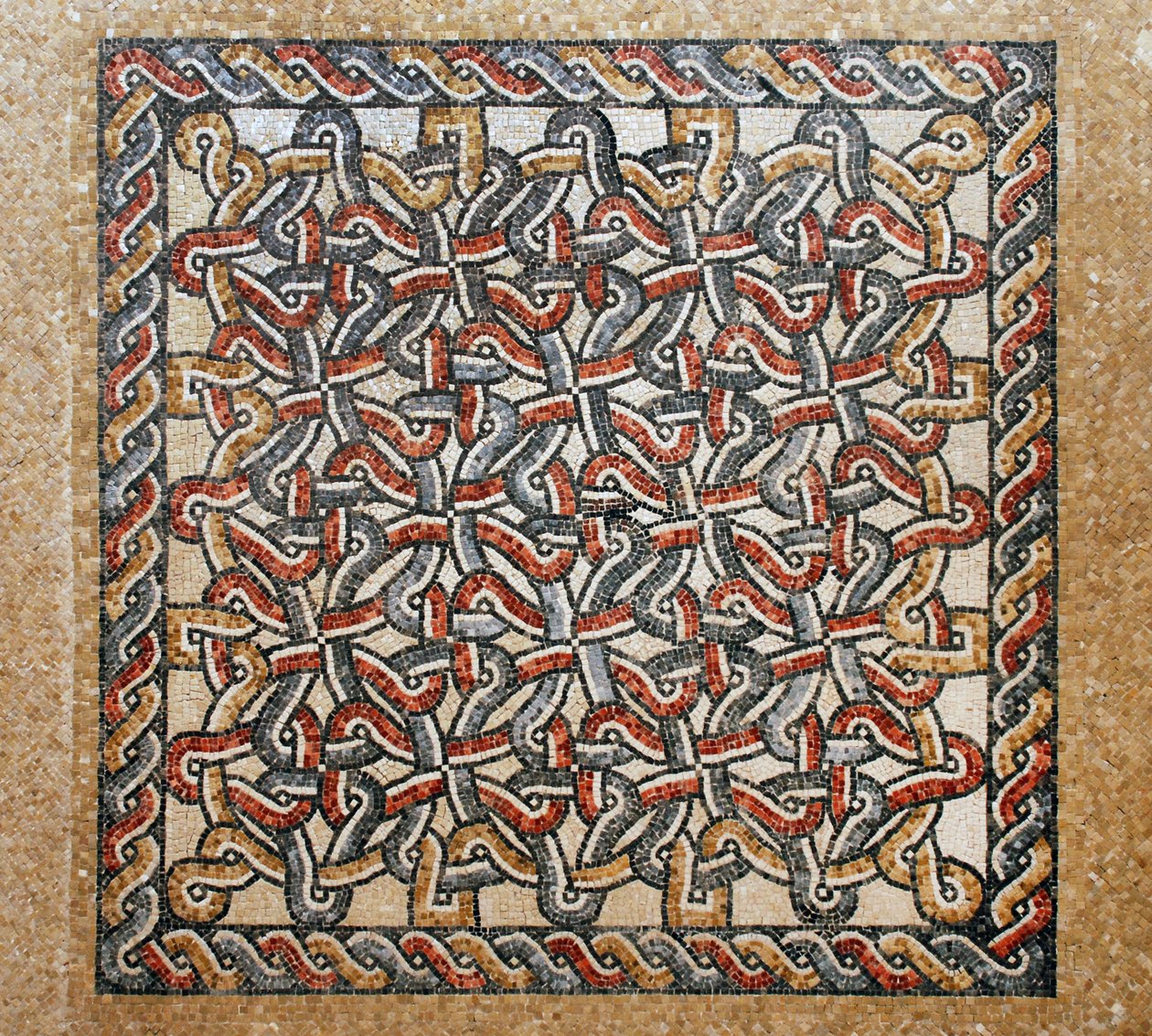 Mosaikgolv från bema-området i den tidiga bysantinska kyrkan i Shiloh, Västbanken, 380-420 AD (mosaik) av Byzantine Byzantine