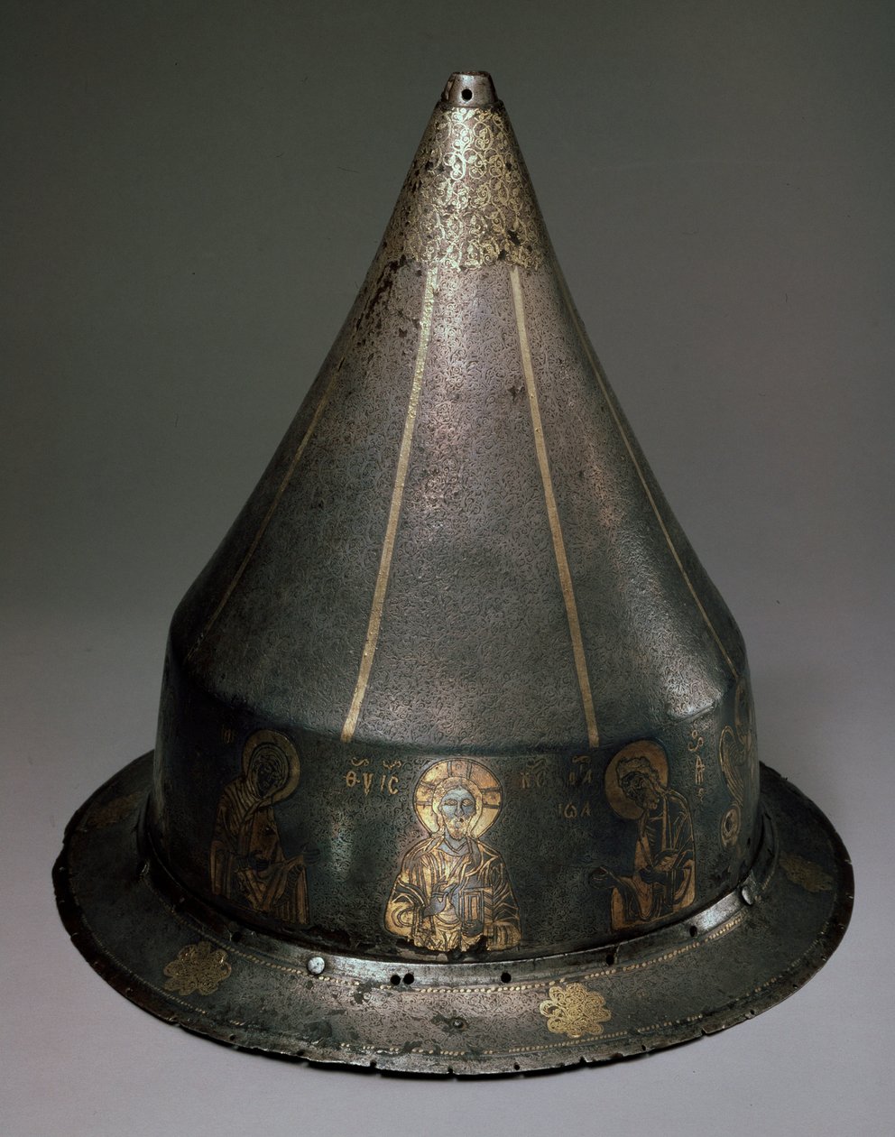 Stål-, guld- och silverhjälm med Deesis, bysantinskt, 1200-tal av Byzantine Byzantine