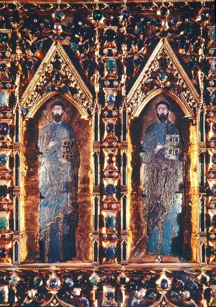 Pala dOro, detalj som föreställer två apostlar (guld och emalj med inläggningar av ädelstenar) av Byzantine Byzantine