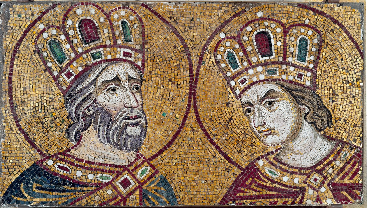 Den romerske kejsaren Konstantin I, med Saint Helene, hans mor (mosaikdetalj) av Byzantine Byzantine