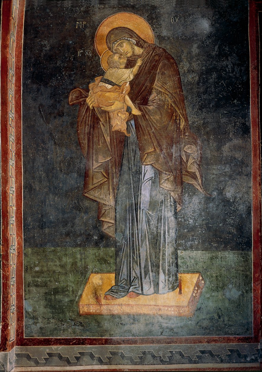 Jungfru och barn (fresk) av Byzantine Byzantine