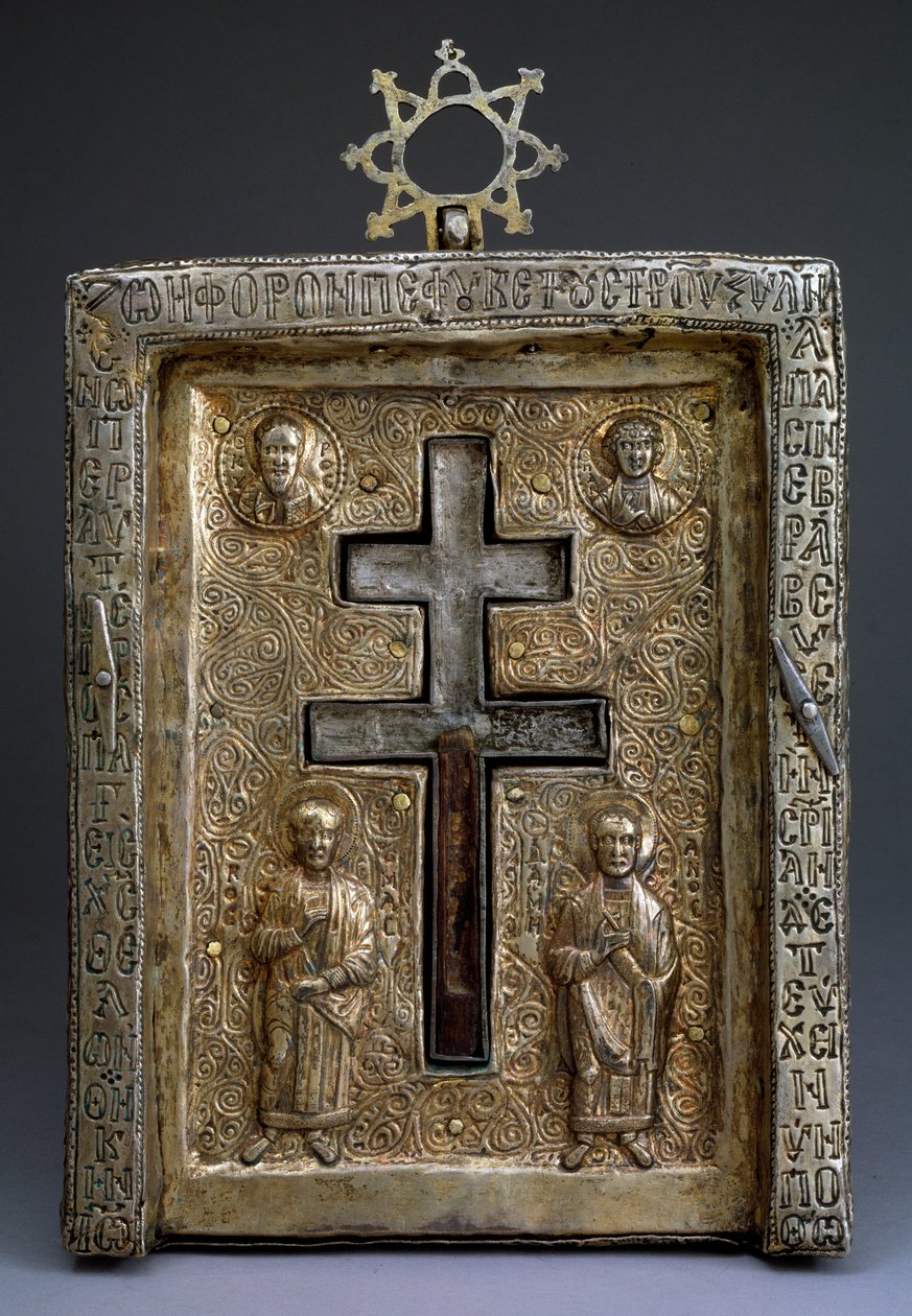 Korsrelikvieskrin för staurothek i förgyllt silver, bysantinskt, 1100-tal av Byzantine Byzantine