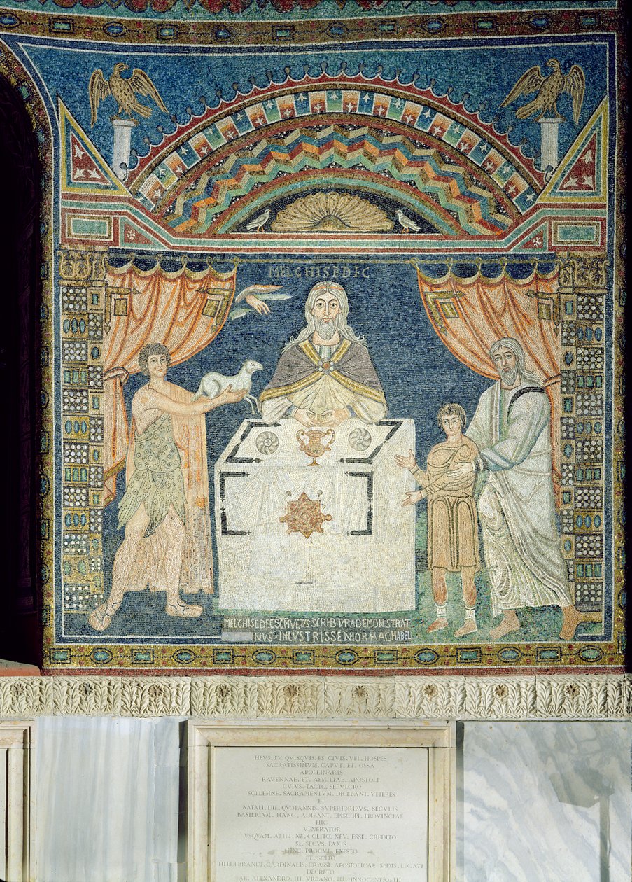 Abraham, Isak och Melkisedek (mosaik) av Byzantine School