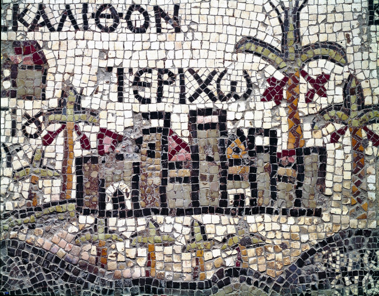 Bysantinsk konst: äldsta kartan över Palestina. Detalj som representerar staden Jeriko (med namnet på grekiska). Mosaik från 600-talet. Madaba, St. George-kyrkan av Byzantine School