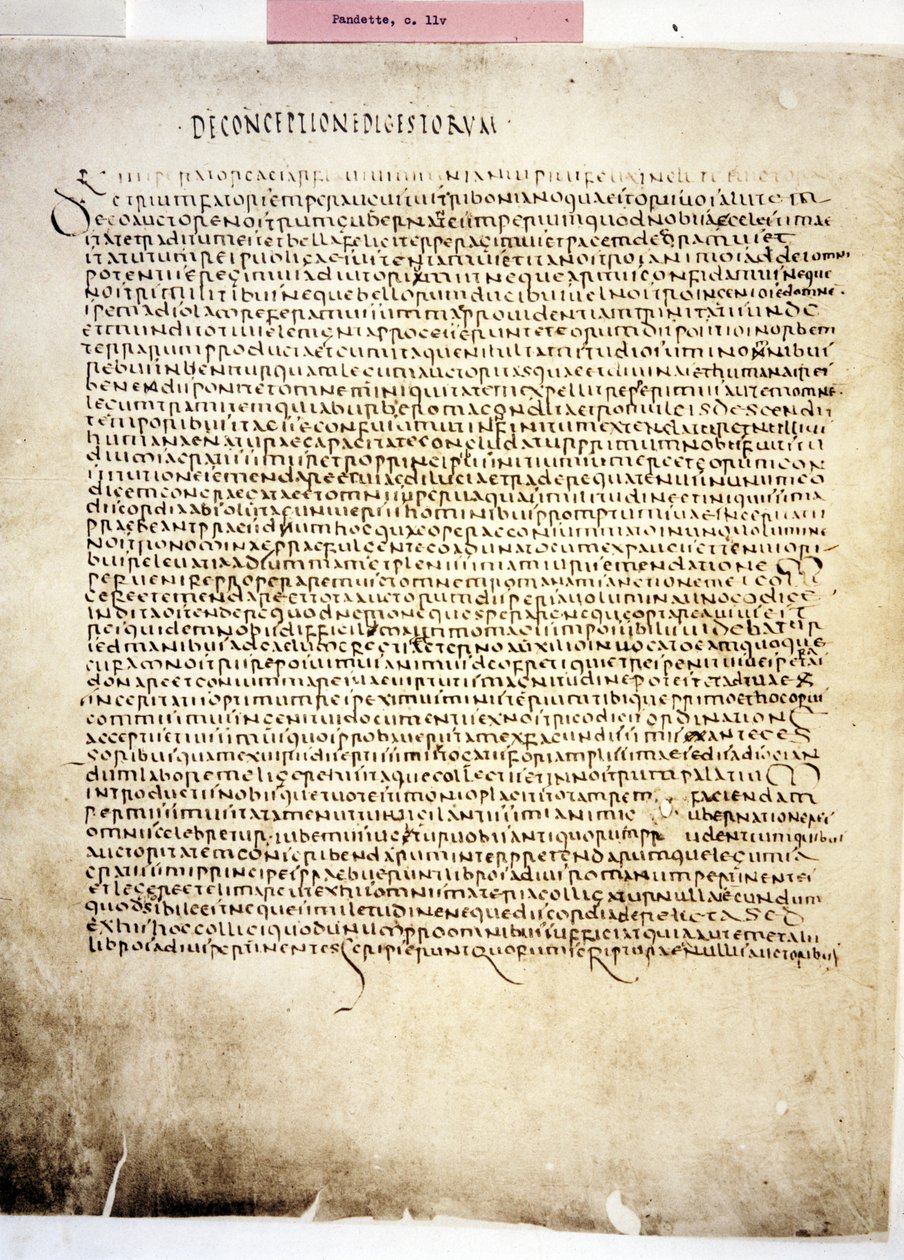 CORPUS JURIS CIVILIS: Una pagina del Codex Iustinianus, Digestum, 600-talet (manuskript) av Byzantine School