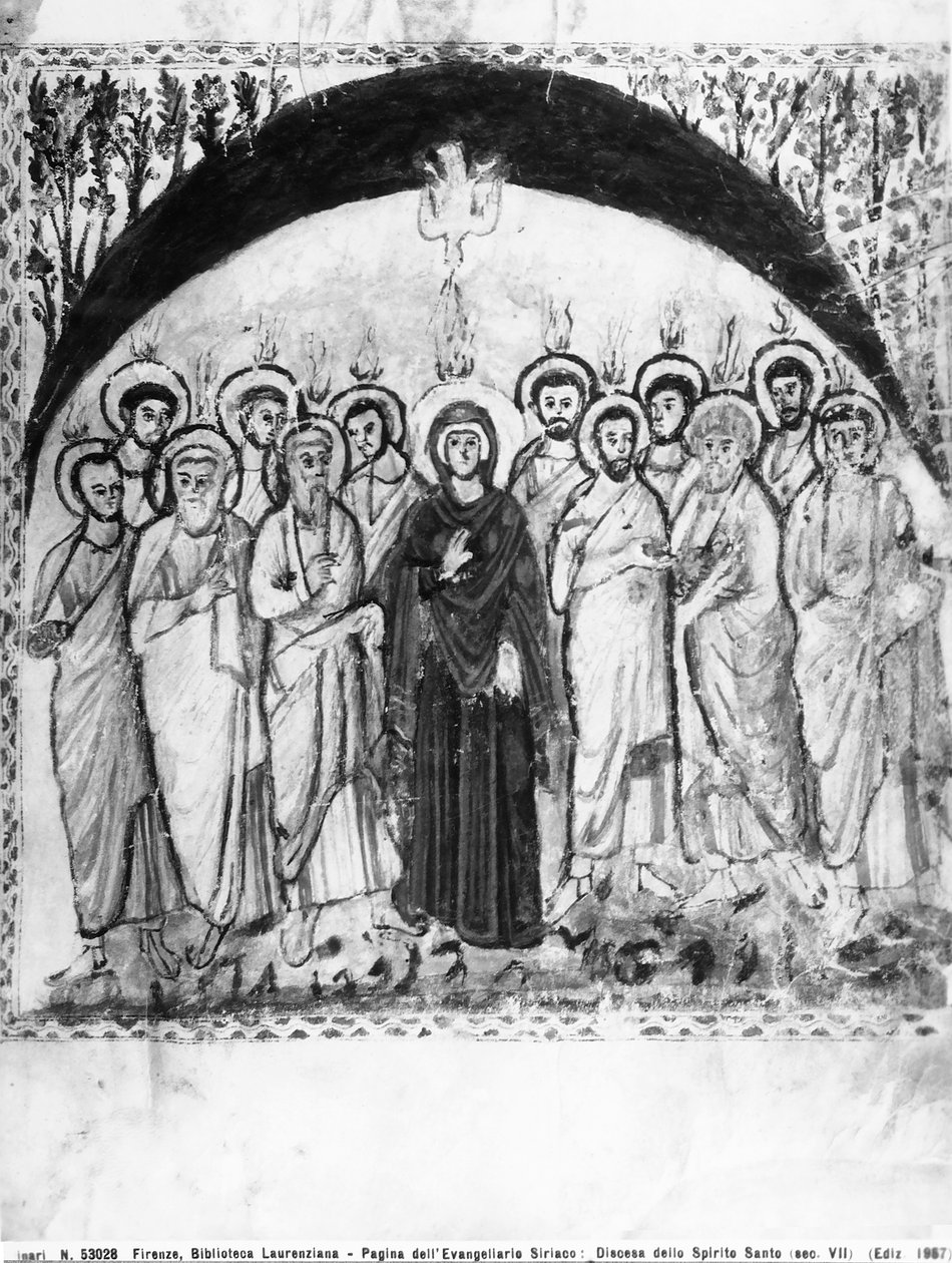 Den Helige Andes härkomst, folio från Rabula-evangelierna, 586 AD (tempera på veläng) av Byzantine School