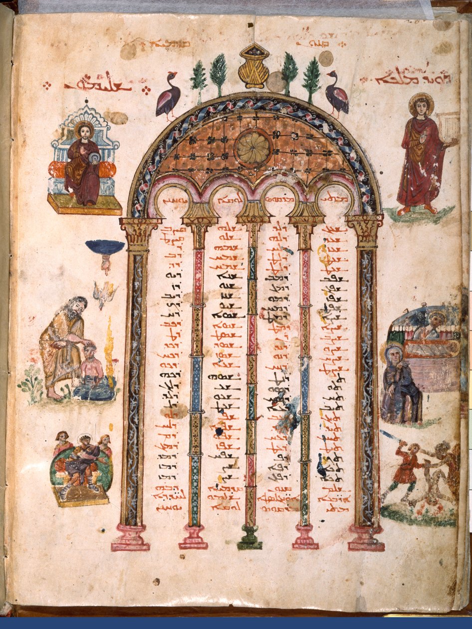 F.4v, kanontabeller, från Rabula-evangelierna, 586 AD (tempera på veläng) av Byzantine School