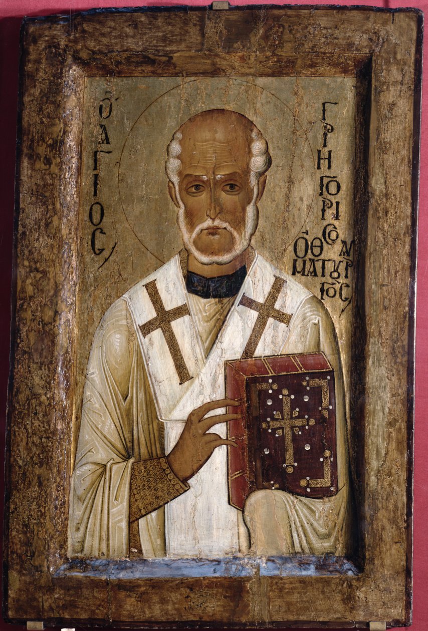 Ikon av St. Gregory (tempera på panel) av Byzantine School