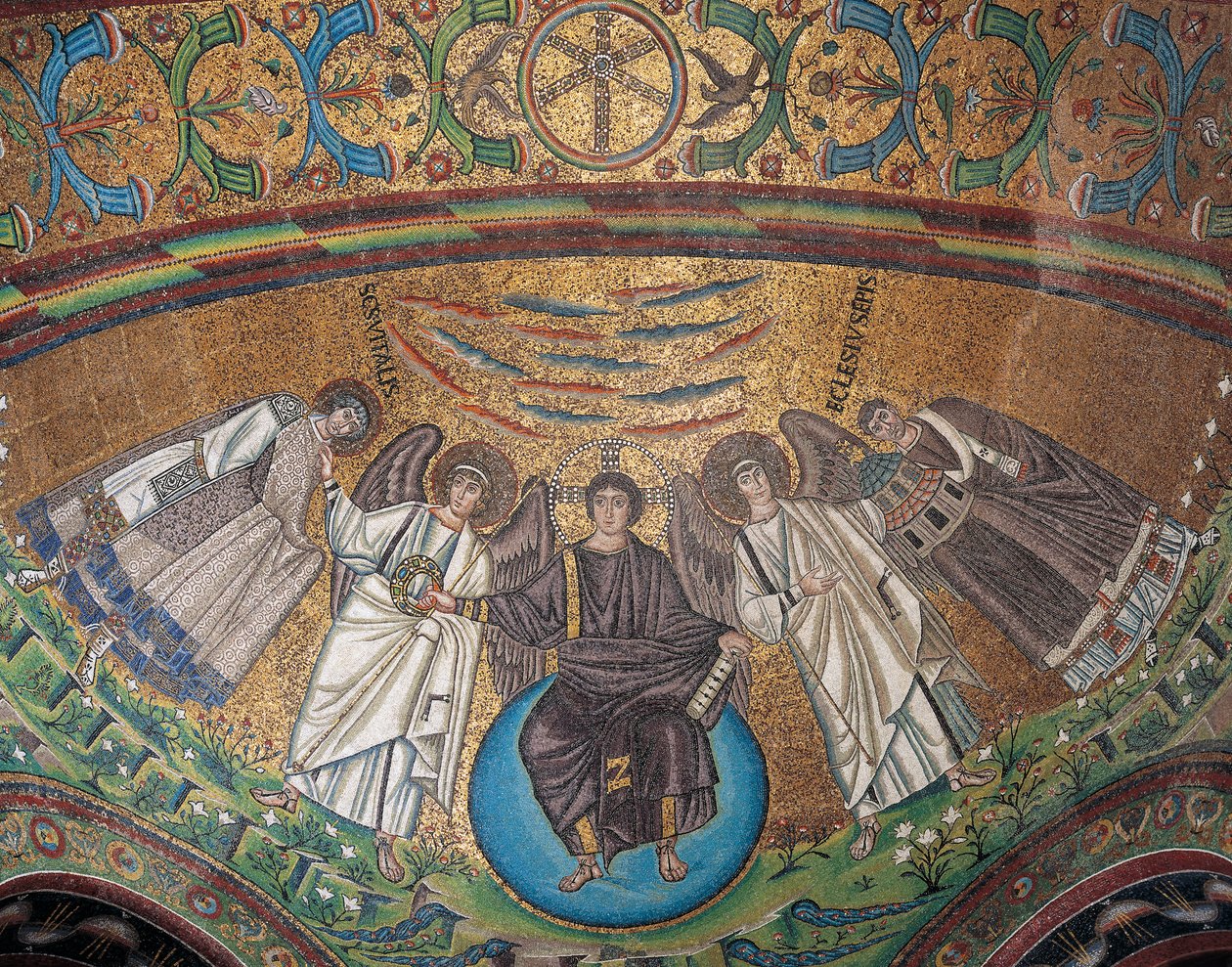 Italien, Emilia-Romagna, Ravenna, Basilica of San Vitale, Absidial bassängmosaik av Byzantine School