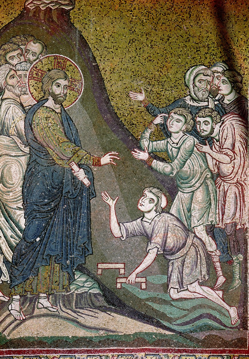 Jesus helar de förlamade och blinda (mosaik) av Byzantine School