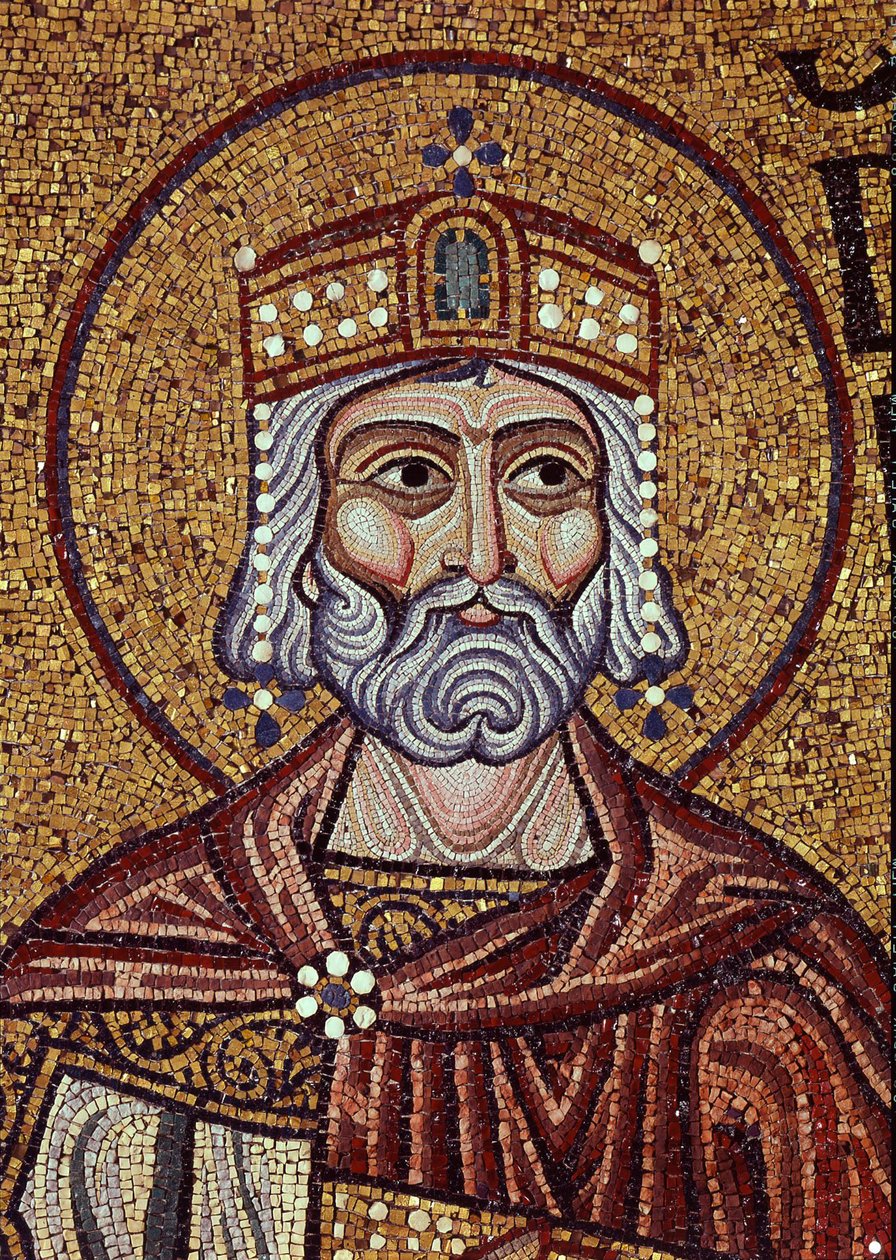 Kung David (1000-talet f.Kr.). Verk av en bysantinsk mästare, mosaik, detalj av dekorationen av Markuskyrkan, Venedig (Italien). Bysantinsk konst, medeltid. Markuskyrkan, Venedig. av Byzantine School