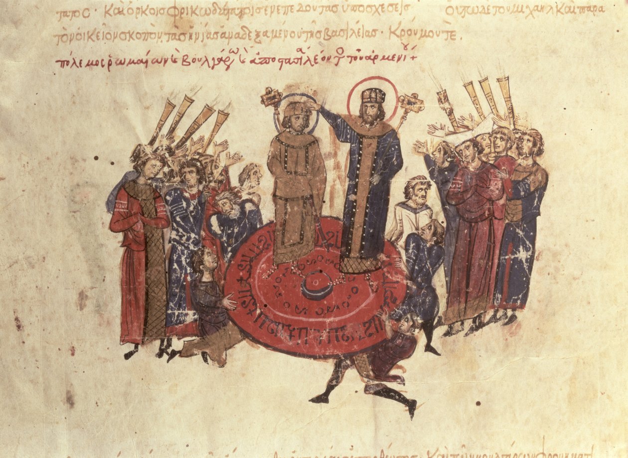 MMS Vitr. 26-7 Kejsar Michael I Rangabes kröntes av Nicephorus 811, från Madrid Skylitzes av Byzantine School