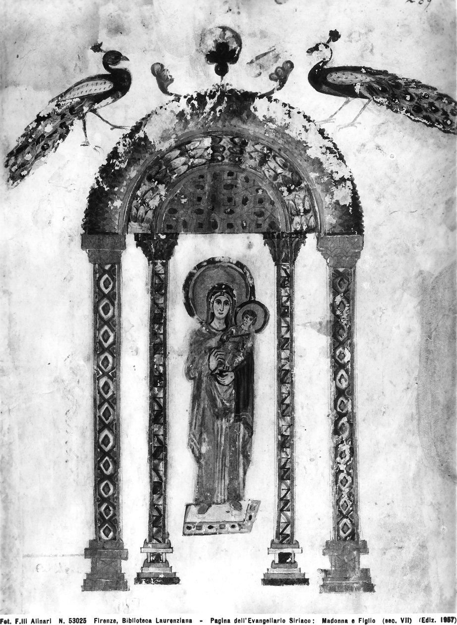 Madonna och barn, folio från Rabula-evangelierna, 586 AD (tempera på veläng) av Byzantine School
