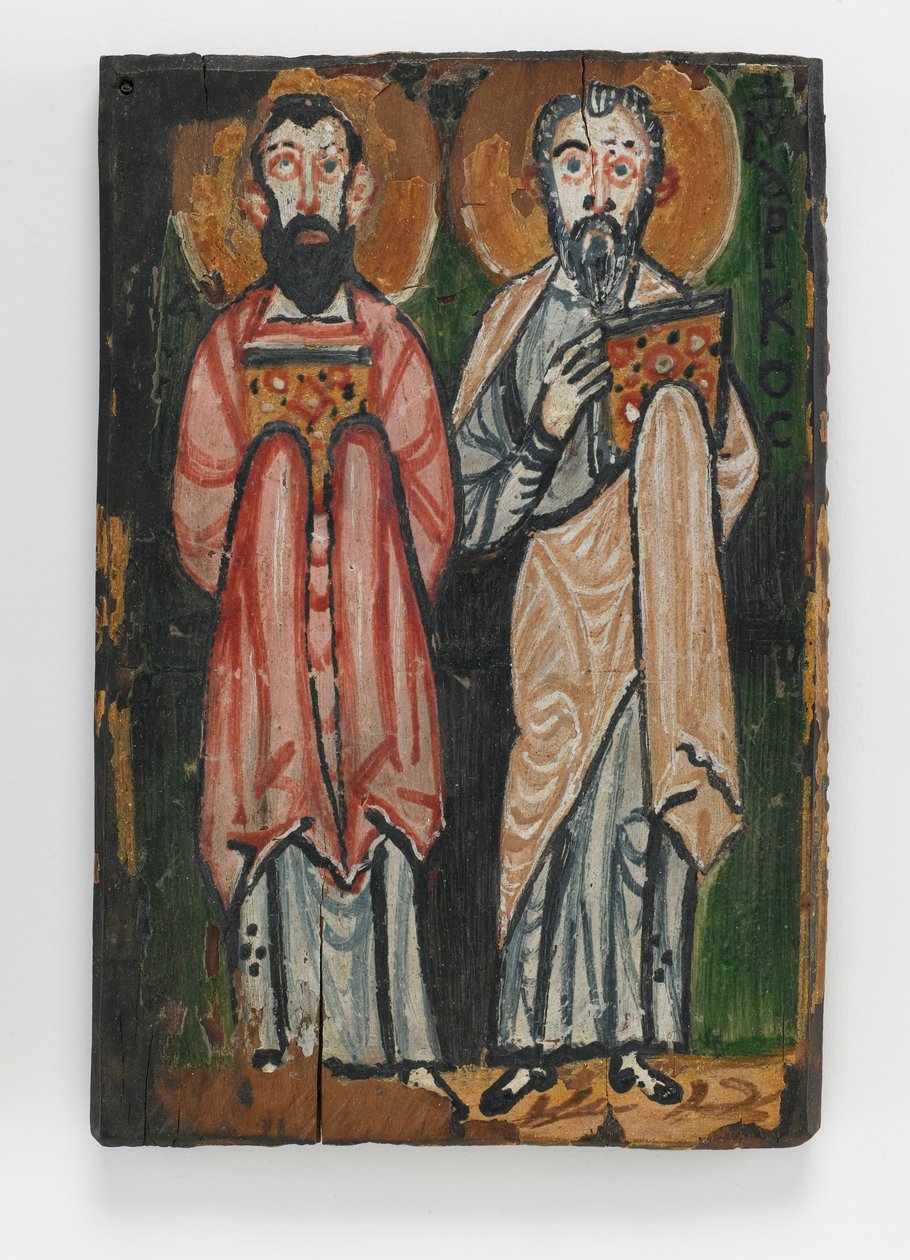 St. Matthew and St. John, högra omslaget till Washington Manuscript III (enkaustisk målning på träpanel) av Byzantine School