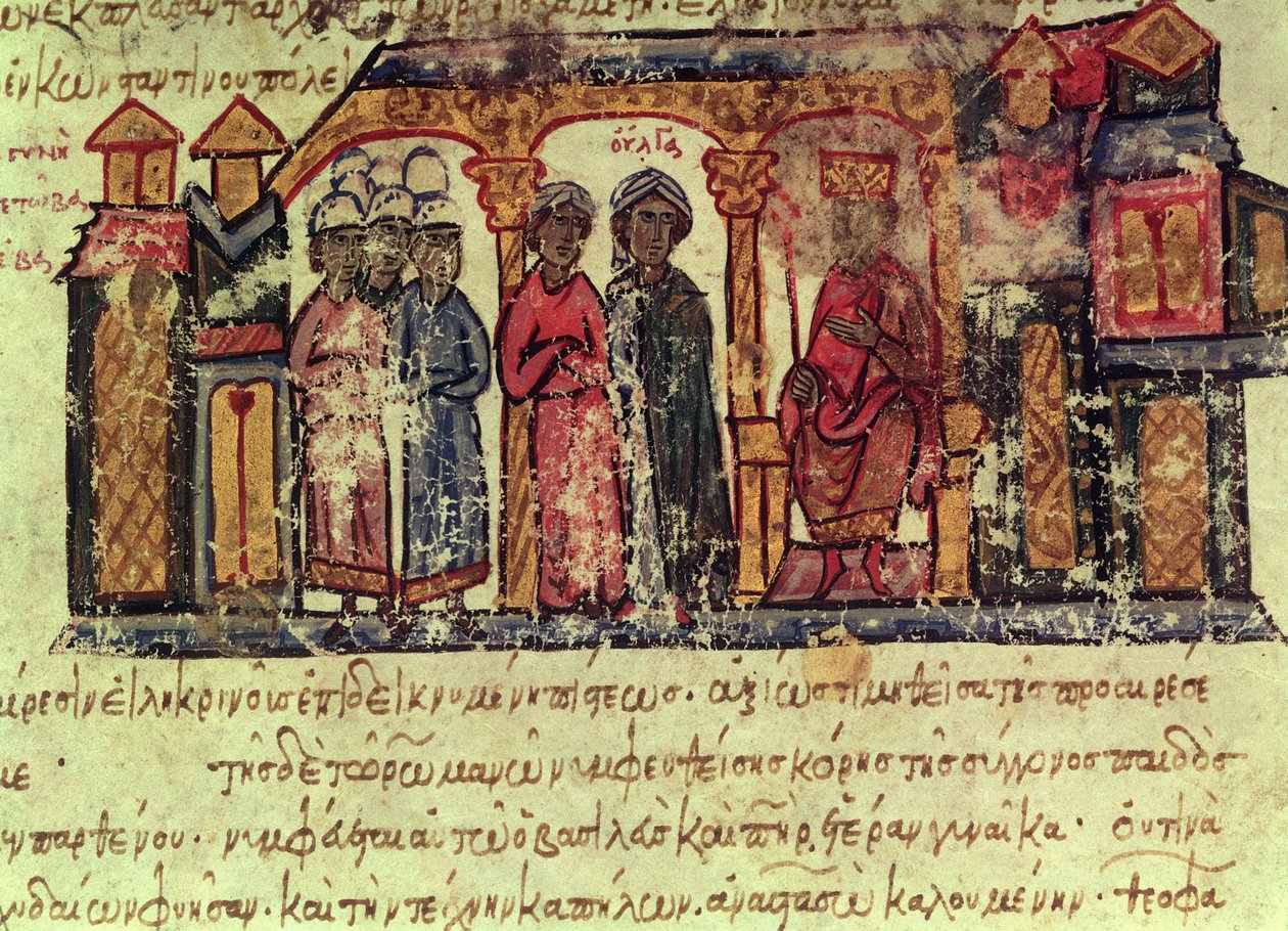 The Conversion of Olga (d.969) från Madrid Skylitzes av Byzantine School