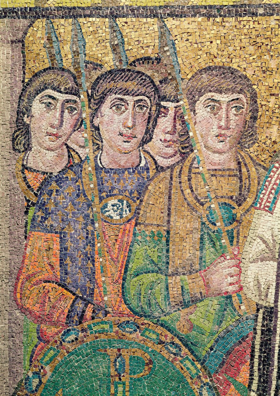 Vakterna på Justinians svit (mosaik) (detalj av 244979) av Byzantine School