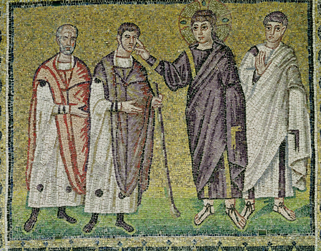 Helbredelsen af to blinde mænd fra Jeriko, scener fra Kristi liv (mosaik) av Byzantine School