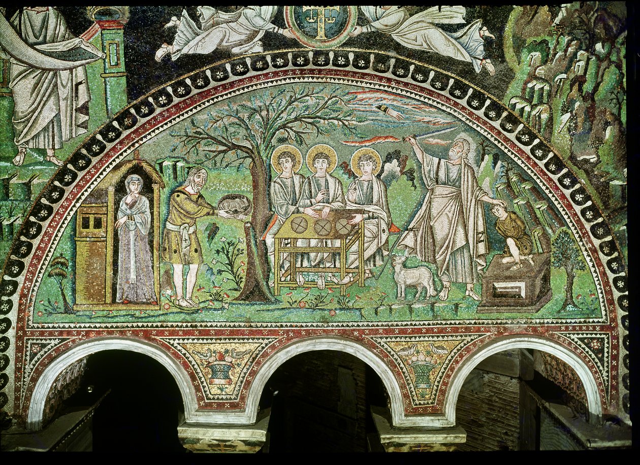 The Hospitality of Abraham and the Sacrifice of Isaac, 600-talet (mosaik) av Byzantine School