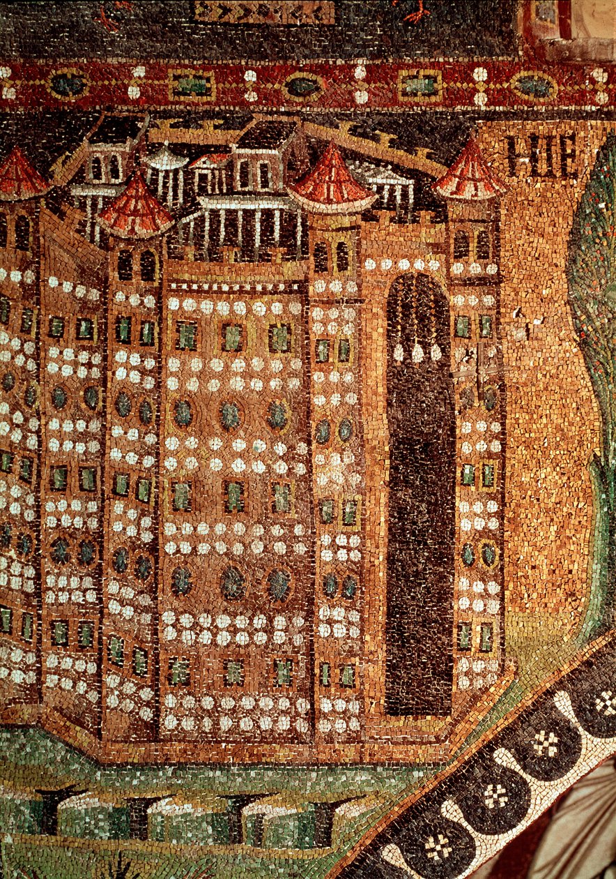 Vy över Jerusalem (detalj av mosaik, 600-talet) av Byzantine School