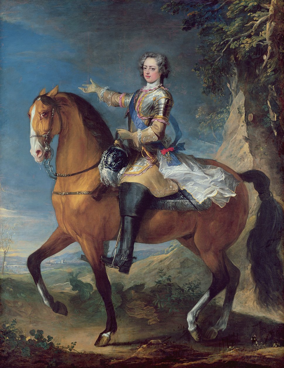 Ryttarporträtt av Ludvig XV (1710-74) vid tretton års ålder, 1723 av C. and Van Loo, J. B. Parrocel