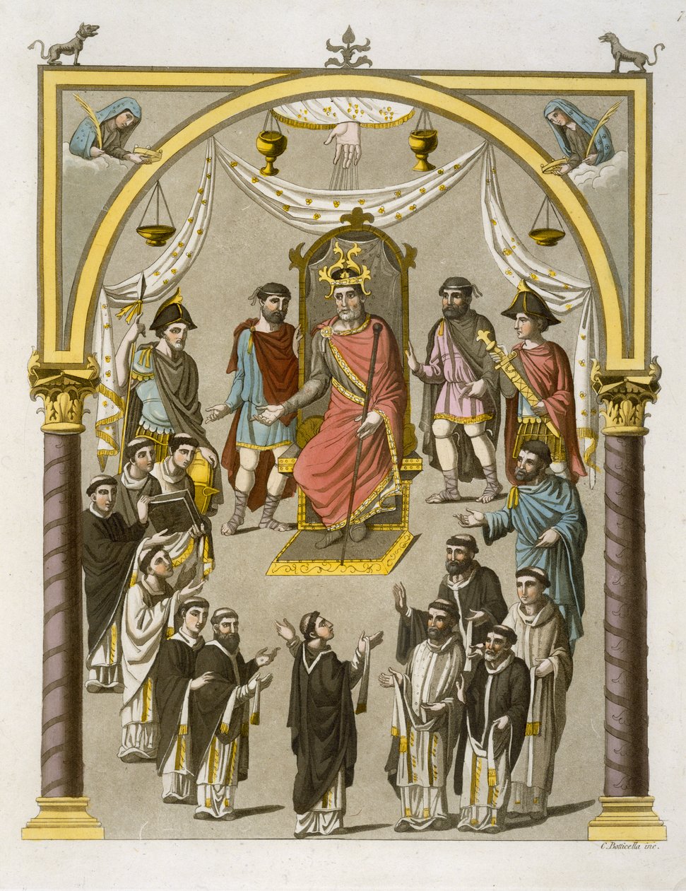 Karl II (823-77) den skallige, efter ett manuskript i Colbergbiblioteket, tavla 7 från Le Costume Ancien et Moderne, av Jules Ferrario, publicerad på 1820-30-talen. av C. Botticella