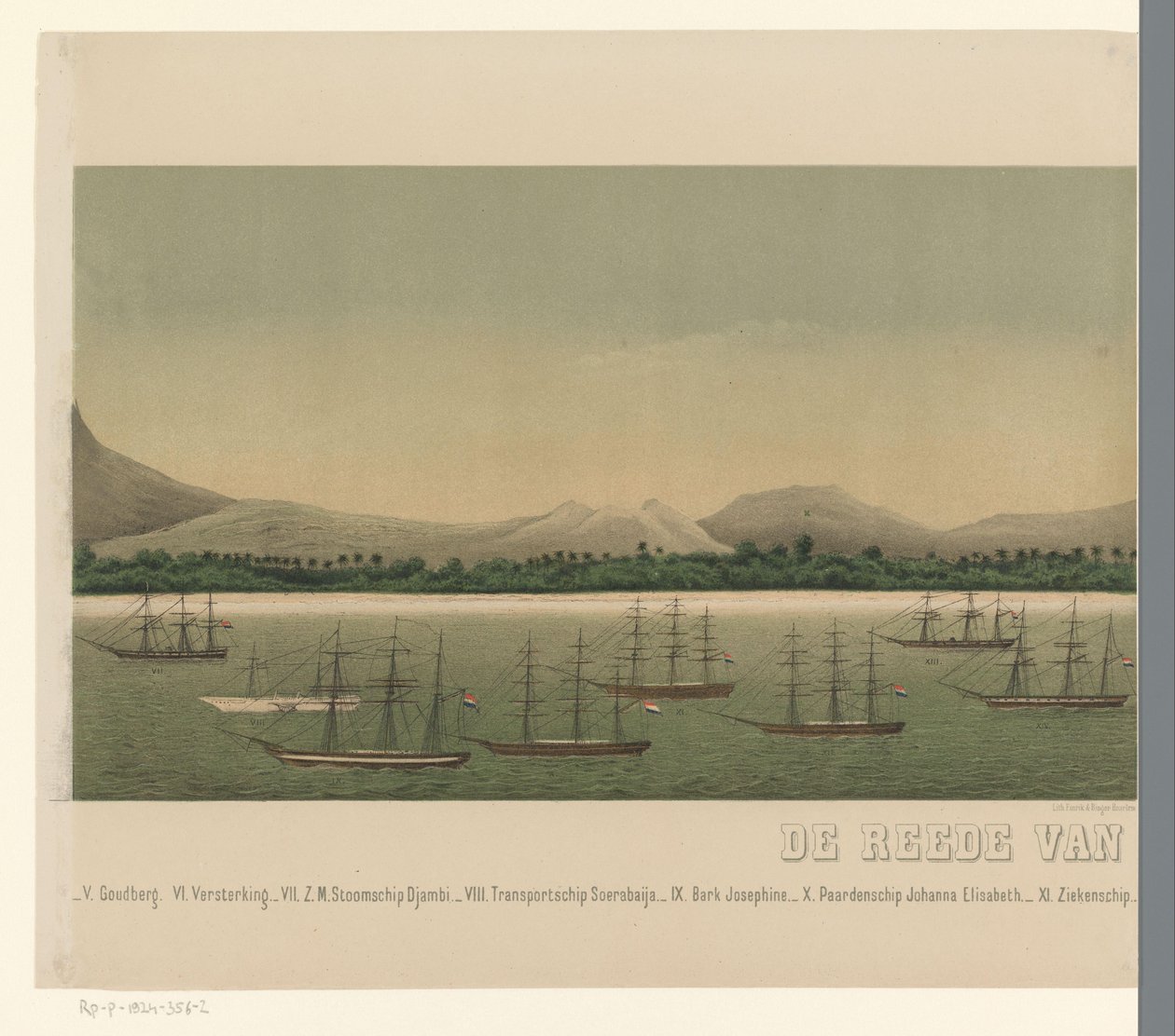 Utsikt över Greater Acehs kust, med flottan från den första Aceh-expeditionen utanför kusten, del två The Greater Aceh Road (titel på objekt) av C.A. Whitten